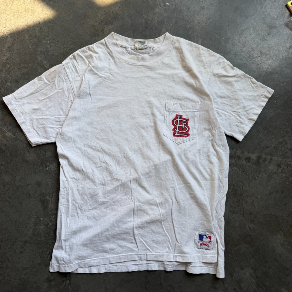 Vintage 80s Nutmeg Mills St. Louis Cardinals Graphic Pocket Tee Shirt Mens Large